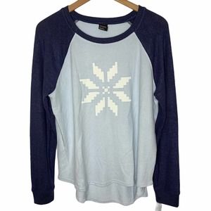 Free Press blue snowflake long sleeve knit‎ top S